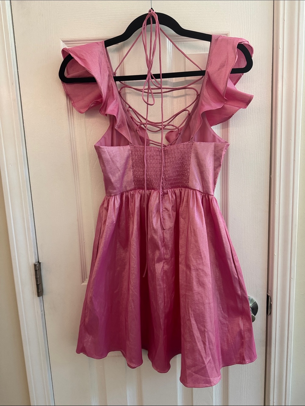 FOR LOVE AND LEMONS Lala Pink Deep V Lace Up Mini Dress Size XS - Picture 5 of 7